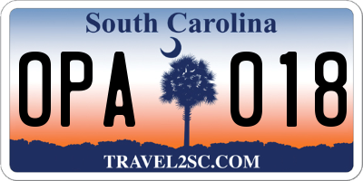 SC license plate OPA018