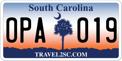 SC license plate OPA019