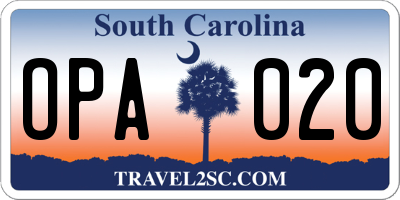 SC license plate OPA020