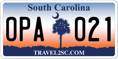 SC license plate OPA021