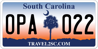 SC license plate OPA022