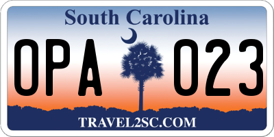 SC license plate OPA023