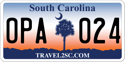 SC license plate OPA024