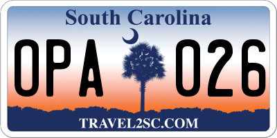 SC license plate OPA026