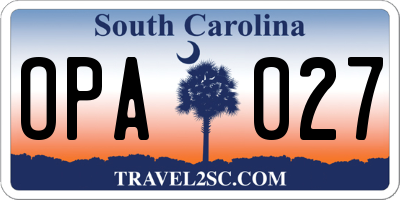 SC license plate OPA027