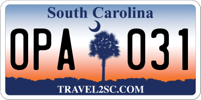 SC license plate OPA031