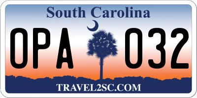 SC license plate OPA032