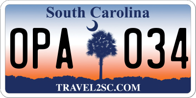 SC license plate OPA034
