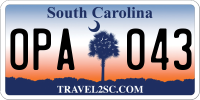 SC license plate OPA043
