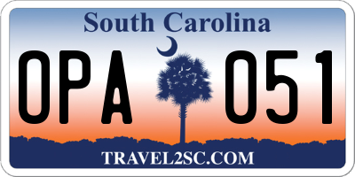 SC license plate OPA051
