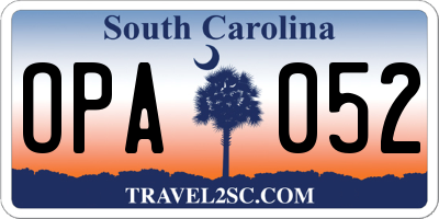 SC license plate OPA052