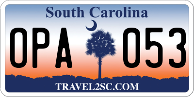 SC license plate OPA053