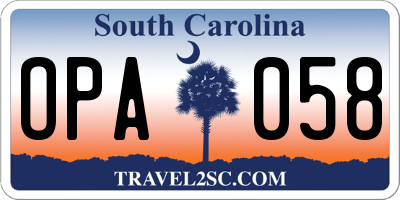 SC license plate OPA058