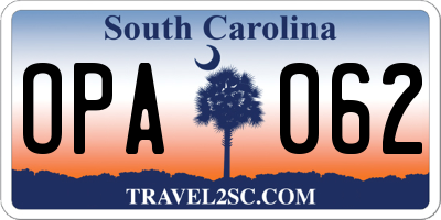 SC license plate OPA062