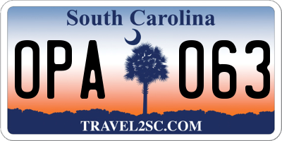 SC license plate OPA063