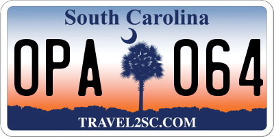 SC license plate OPA064
