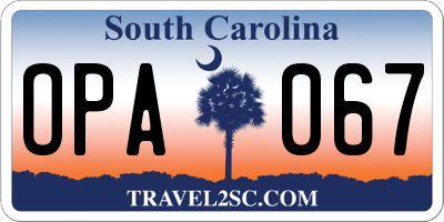 SC license plate OPA067