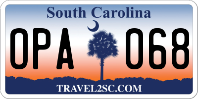 SC license plate OPA068