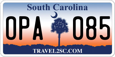 SC license plate OPA085