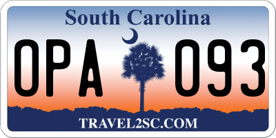 SC license plate OPA093