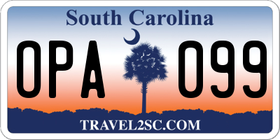 SC license plate OPA099