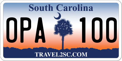 SC license plate OPA100