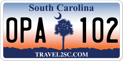 SC license plate OPA102