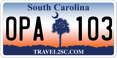 SC license plate OPA103