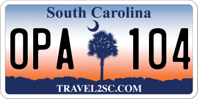 SC license plate OPA104