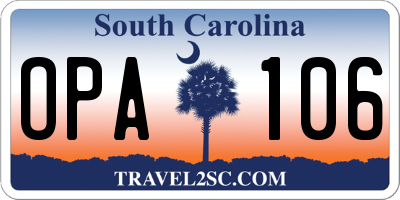 SC license plate OPA106