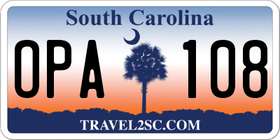 SC license plate OPA108