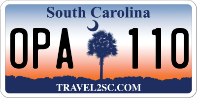 SC license plate OPA110