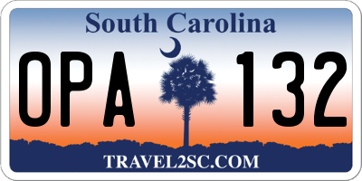 SC license plate OPA132