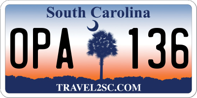 SC license plate OPA136