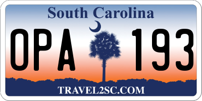 SC license plate OPA193