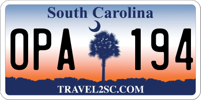 SC license plate OPA194
