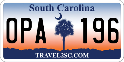 SC license plate OPA196