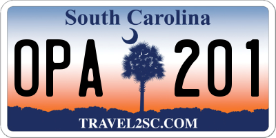 SC license plate OPA201