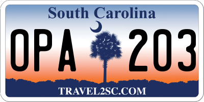SC license plate OPA203