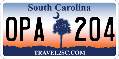 SC license plate OPA204