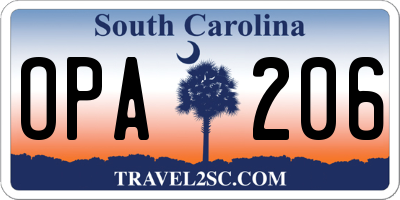 SC license plate OPA206