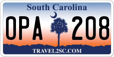 SC license plate OPA208