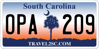 SC license plate OPA209