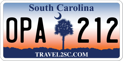 SC license plate OPA212