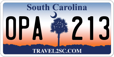 SC license plate OPA213