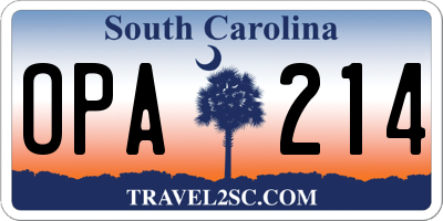 SC license plate OPA214