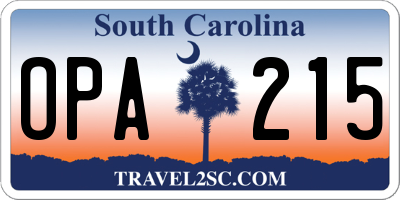 SC license plate OPA215
