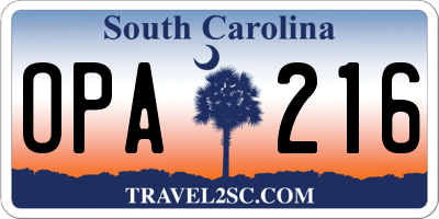 SC license plate OPA216