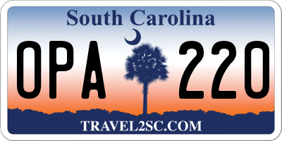 SC license plate OPA220