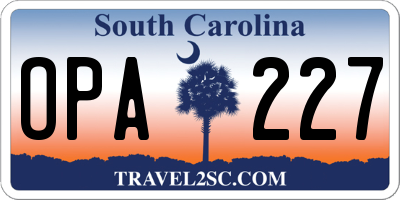 SC license plate OPA227